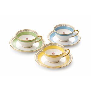 Vintage Multicolor Pastel Tea Cup & Saucer Set (3) Gold Trim Floral